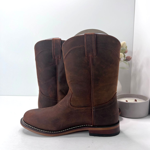 Justin Boots Braswell 10" Roper Cowboy Leather Boots Brown RP3740 Men's 8EE - Picture 5 of 8